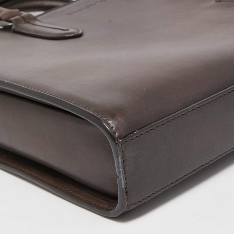 Pre Owned Ermenegildo Zegna Brown Leather Briefcase Bag