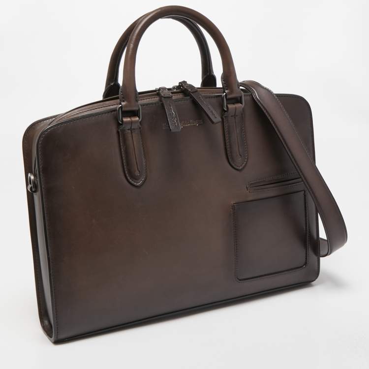 Pre Owned Ermenegildo Zegna Brown Leather Briefcase Bag