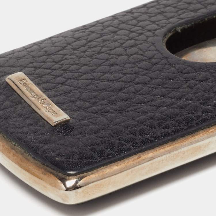 Pre Owned Ermenegildo Zegna Black Leather Hard Shell Business Card Holder