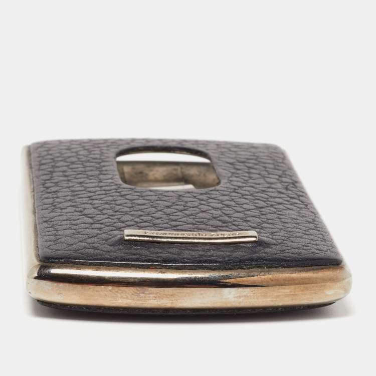 Pre Owned Ermenegildo Zegna Black Leather Hard Shell Business Card Holder