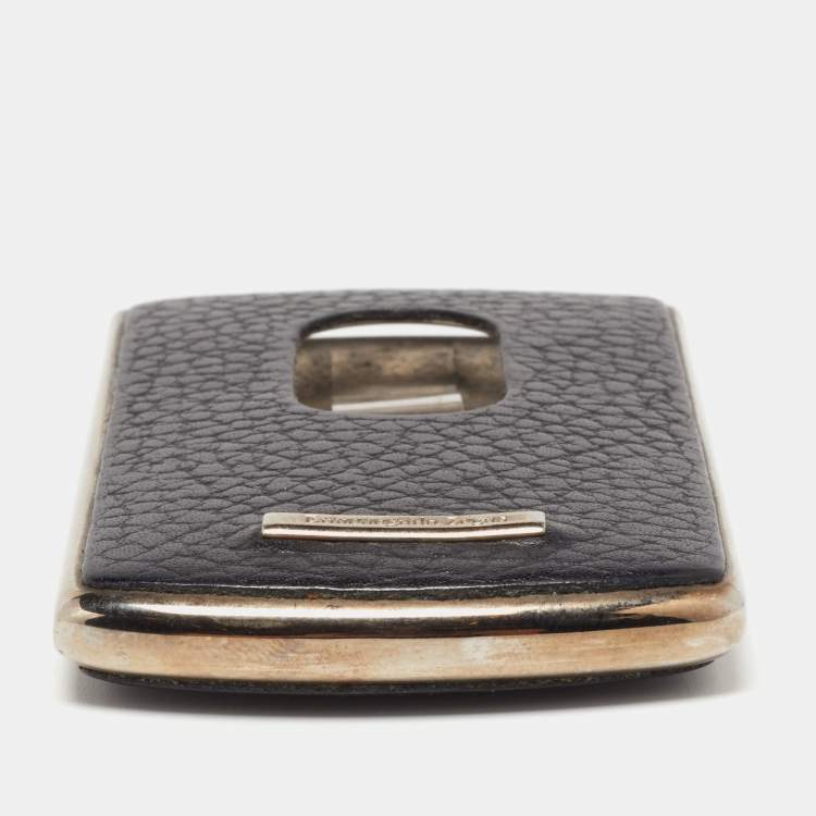 Pre Owned Ermenegildo Zegna Black Leather Hard Shell Business Card Holder