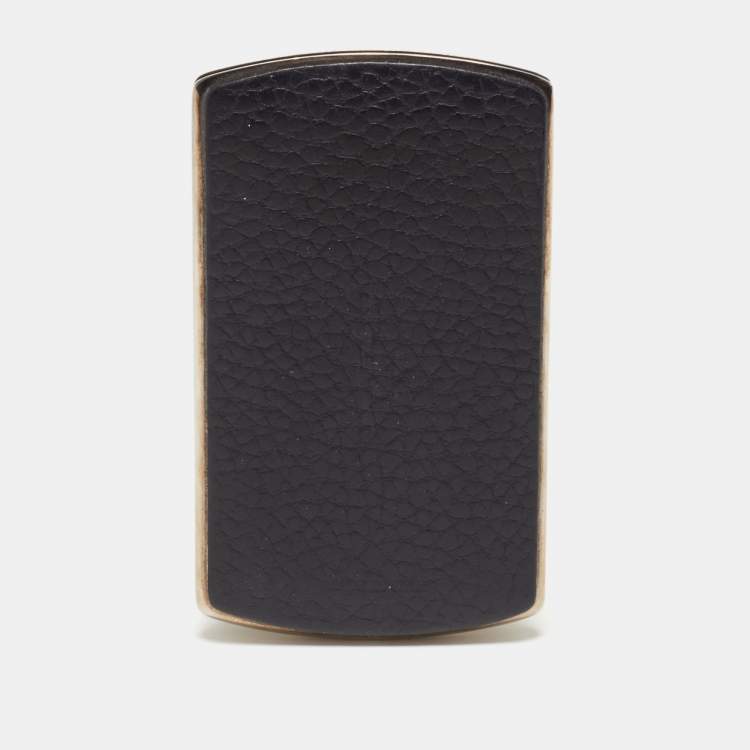Pre Owned Ermenegildo Zegna Black Leather Hard Shell Business Card Holder