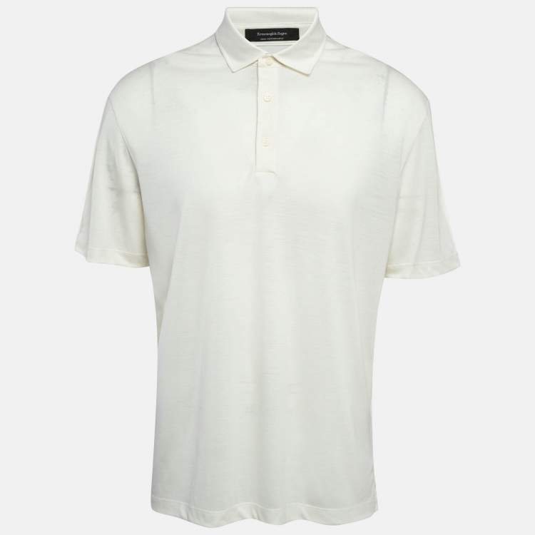 Pre Owned Ermenegildo Zegna Off-White Pique Jersey Polo T-Shirt L
