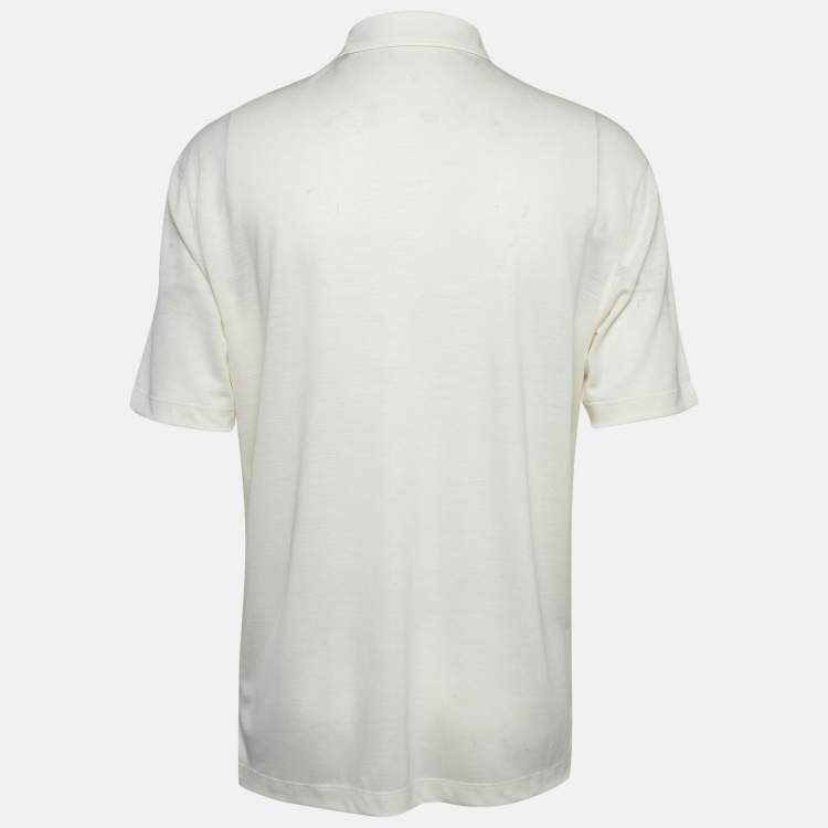 Pre Owned Ermenegildo Zegna Off-White Pique Jersey Polo T-Shirt L