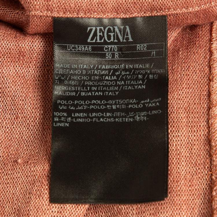 Pre Owned Ermenegildo Zegna Pink Linen Jersey Polo T-Shirt M