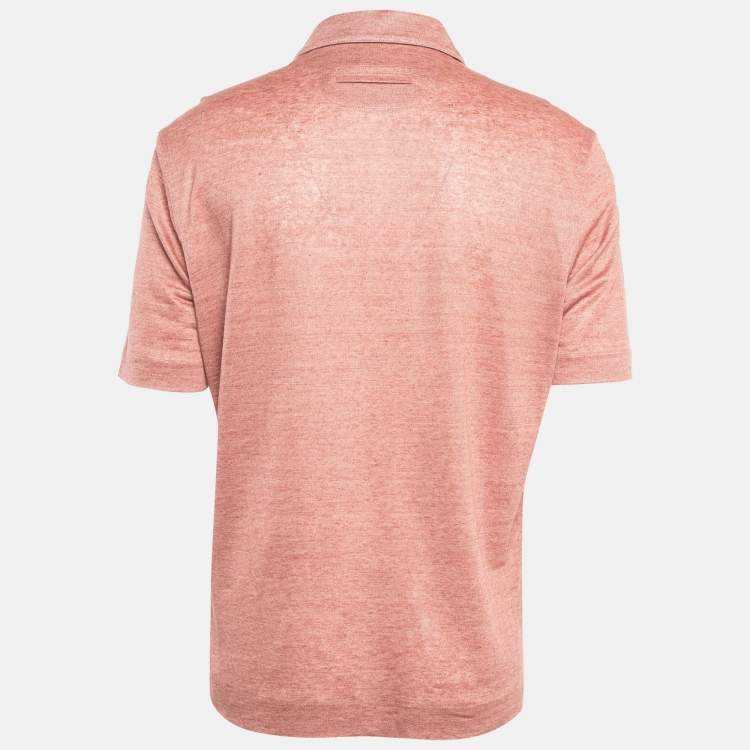 Pre Owned Ermenegildo Zegna Pink Linen Jersey Polo T-Shirt M