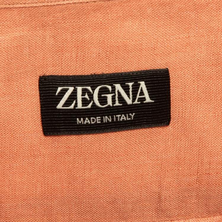 Pre Owned Ermenegildo Zegna Dust Pink Linen Short Sleeve Shirt L