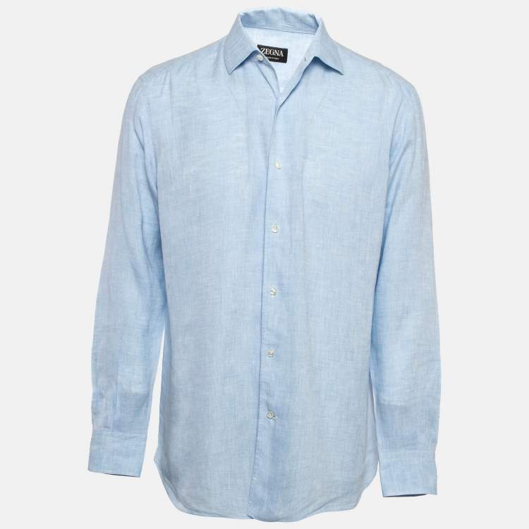 Pre Owned Ermenegildo Zegna Blue Linen Regular Fit Shirt L