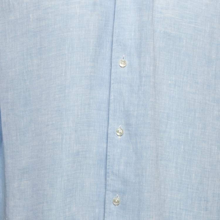 Pre Owned Ermenegildo Zegna Blue Linen Regular Fit Shirt L