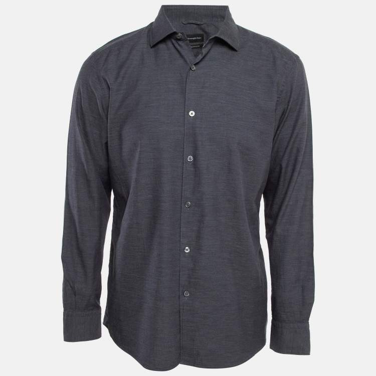 Pre Owned Ermenegildo Zegna Grey Cotton Long Sleeve Shirt L
