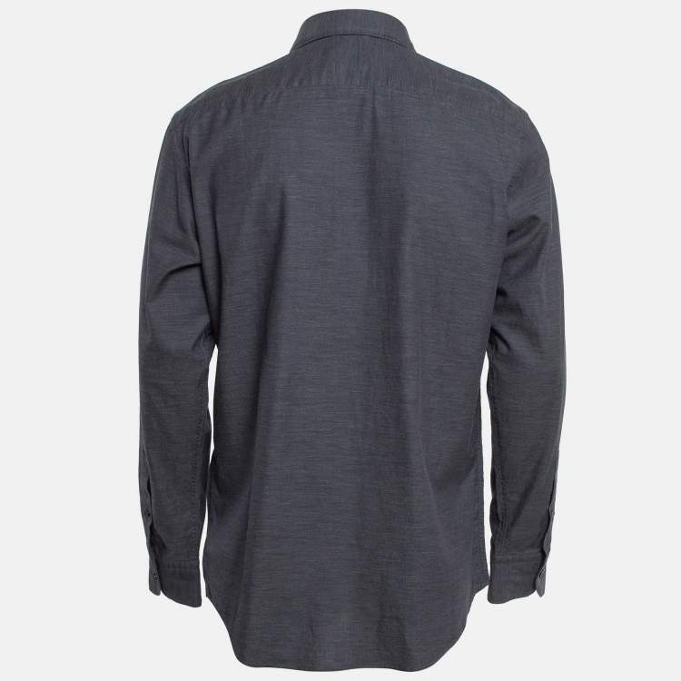 Pre Owned Ermenegildo Zegna Grey Cotton Long Sleeve Shirt L