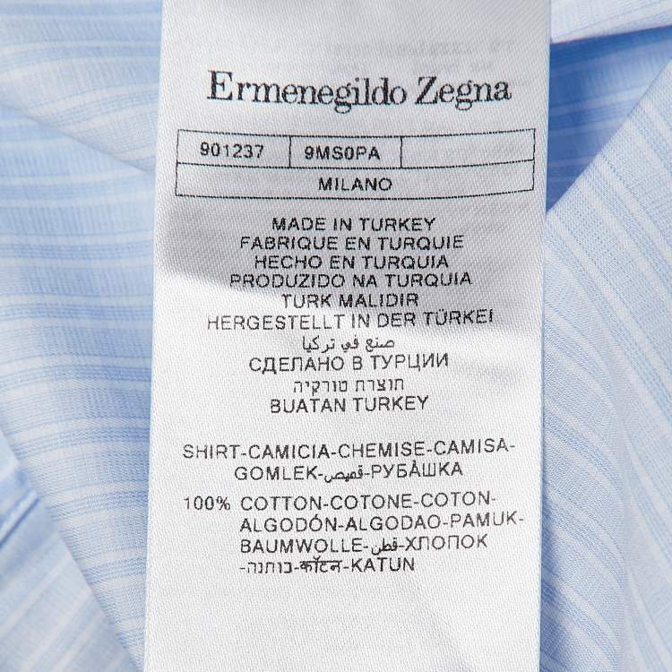 Pre Owned Ermenegildo Zegna Plaid Cotton Blue Button Up Shirt L