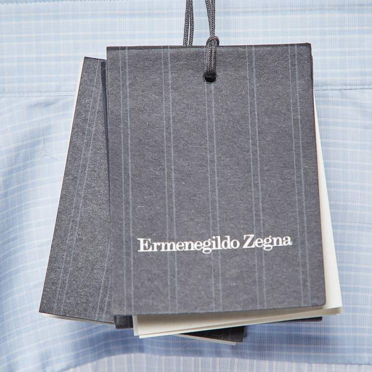 Pre Owned Ermenegildo Zegna Plaid Cotton Blue Button Up Shirt L