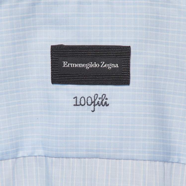 Pre Owned Ermenegildo Zegna Plaid Cotton Blue Button Up Shirt L