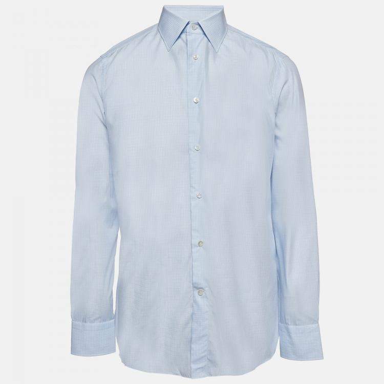 Pre Owned Ermenegildo Zegna Plaid Cotton Blue Button Up Shirt L