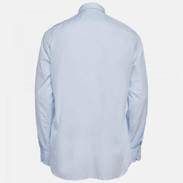 Pre Owned Ermenegildo Zegna Plaid Cotton Blue Button Up Shirt L