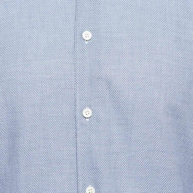 Pre Owned Ermenegildo Zegna Blue Patterned Cotton Button Down Shirt S