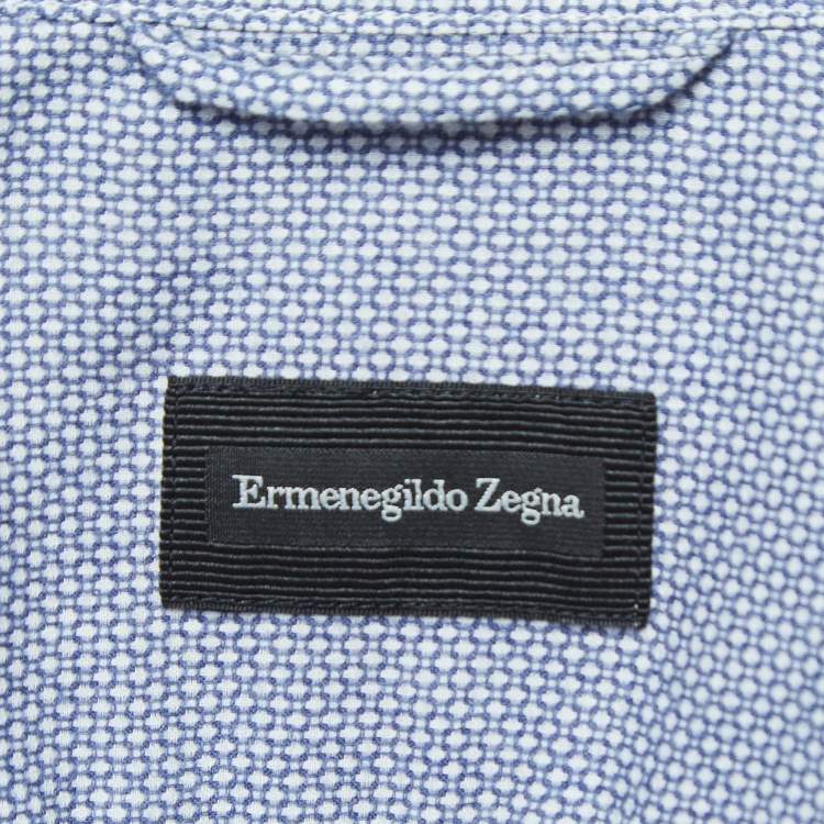 Pre Owned Ermenegildo Zegna Blue Patterned Cotton Button Down Shirt S