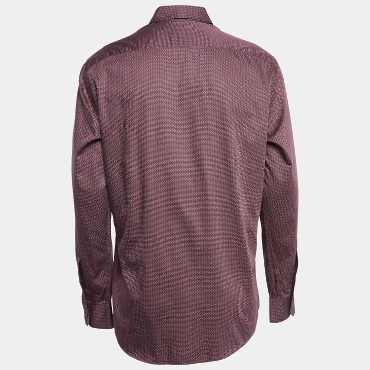 Pre Owned Ermenegildo Zegna Burgundy Printed Cotton Button Down Shirt L