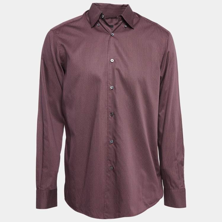 Pre Owned Ermenegildo Zegna Burgundy Printed Cotton Button Down Shirt L