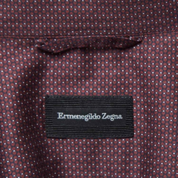 Pre Owned Ermenegildo Zegna Burgundy Printed Cotton Button Down Shirt L