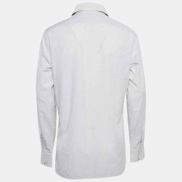 Pre Owned Ermenegildo Zegna White Checked Cotton Shirt L