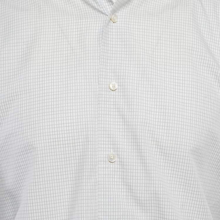 Pre Owned Ermenegildo Zegna White Checked Cotton Shirt L