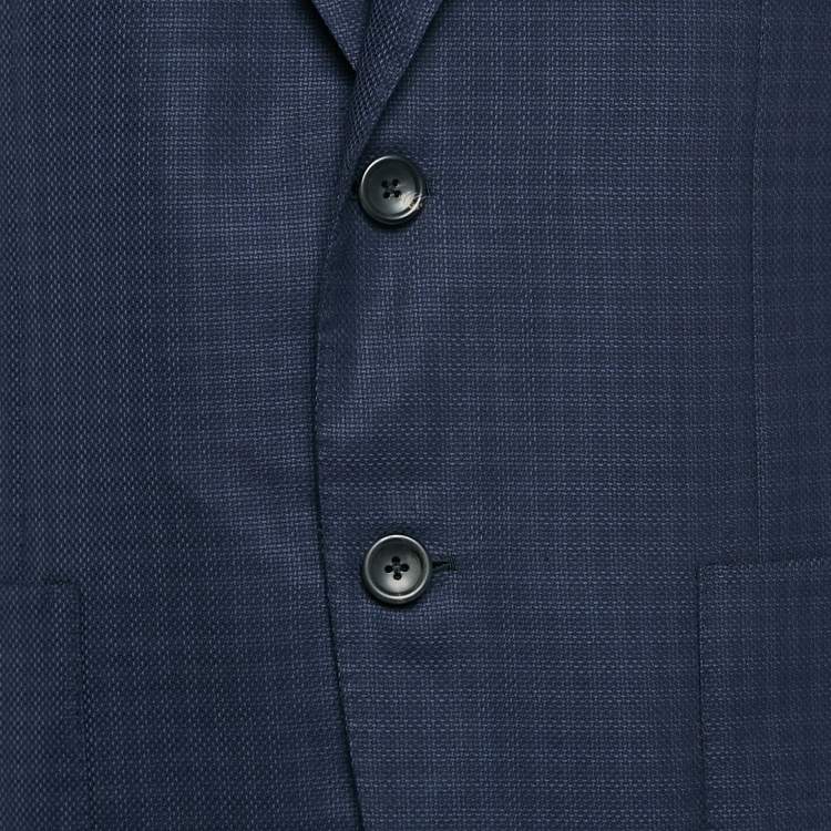 Pre Owned Ermenegildo Zegna Couture Navy Blue Jacquard Wool Blazer XL