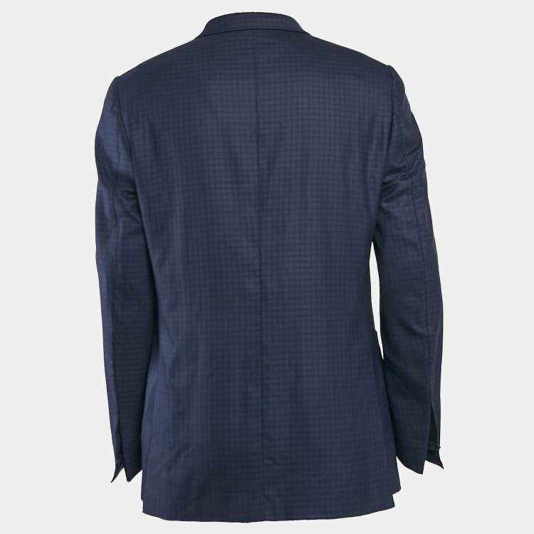 Pre Owned Ermenegildo Zegna Couture Navy Blue Jacquard Wool Blazer XL