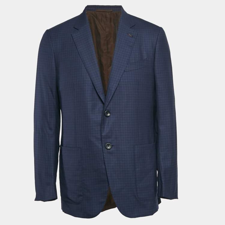 Pre Owned Ermenegildo Zegna Couture Navy Blue Jacquard Wool Blazer XL