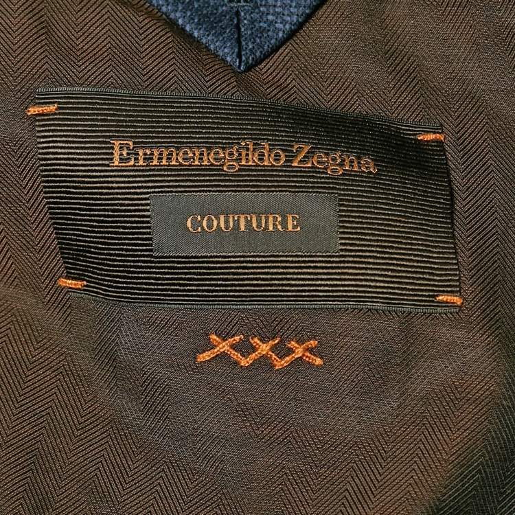 Pre Owned Ermenegildo Zegna Couture Navy Blue Jacquard Wool Blazer XL