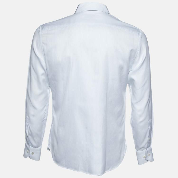 Pre Owned Ermenegildo Zegna White Pinstripe Cotton Shirt M