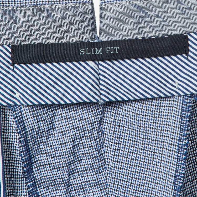 Pre Owned Ermenegildo Zegna Blue Houndstooth Cotton Slim Fit Pants M