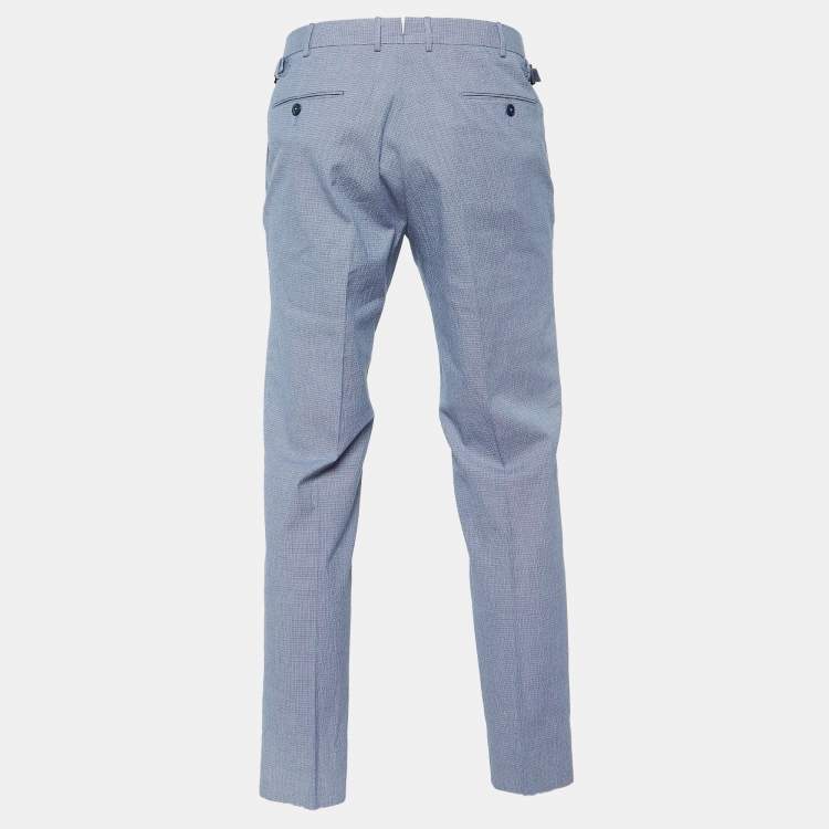 Pre Owned Ermenegildo Zegna Blue Houndstooth Cotton Slim Fit Pants M