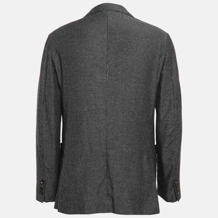Pre Owned Ermenegildo Zegna Black Patterned Silk Single Breasted Blazer XL