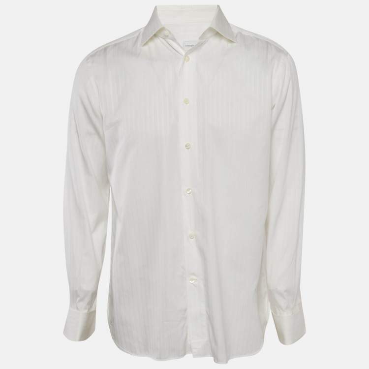 Pre Owned Ermenegildo Zegna White Stripe Cotton Regular Fit Shirt M