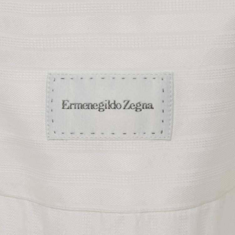 Pre Owned Ermenegildo Zegna White Stripe Cotton Regular Fit Shirt M