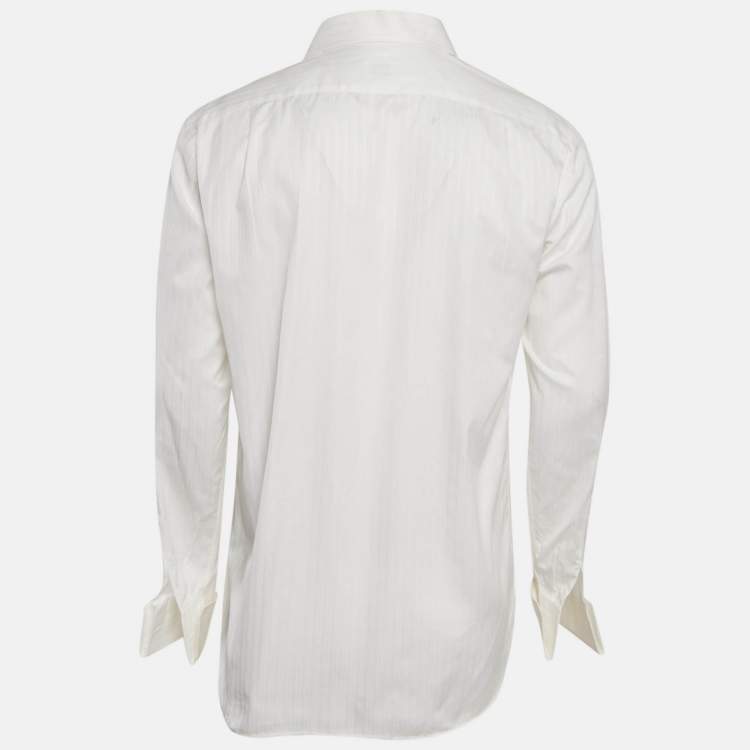 Pre Owned Ermenegildo Zegna White Stripe Cotton Regular Fit Shirt M
