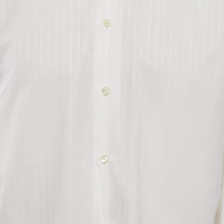 Pre Owned Ermenegildo Zegna White Stripe Cotton Regular Fit Shirt M