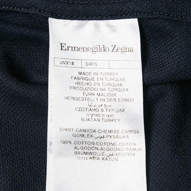 Pre Owned Ermenegildo Zegna Navy Blue Cotton Pique Button Front Shirt XXL