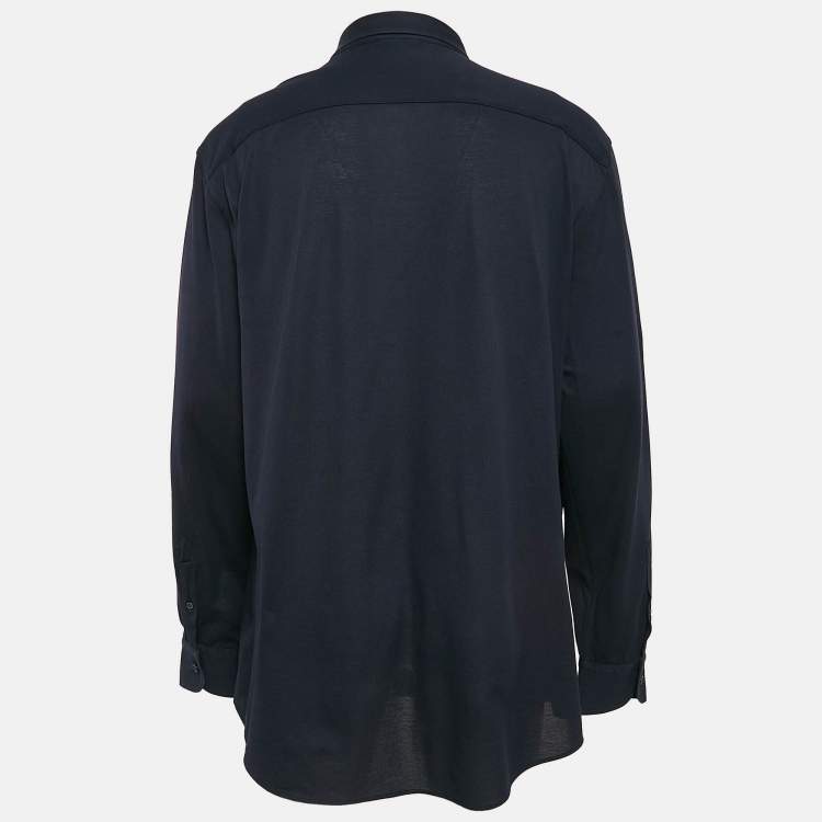 Pre Owned Ermenegildo Zegna Navy Blue Cotton Pique Button Front Shirt XXL