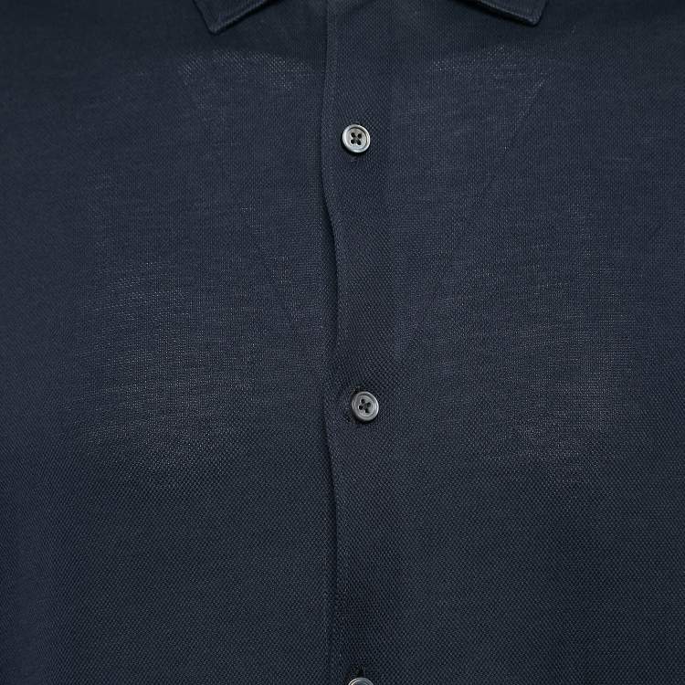 Pre Owned Ermenegildo Zegna Navy Blue Cotton Pique Button Front Shirt XXL