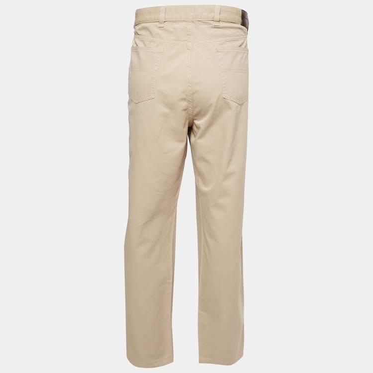 Pre Owned Ermenegildo Zegna Cream Cotton Drill Regular Fit Trousers 4XL