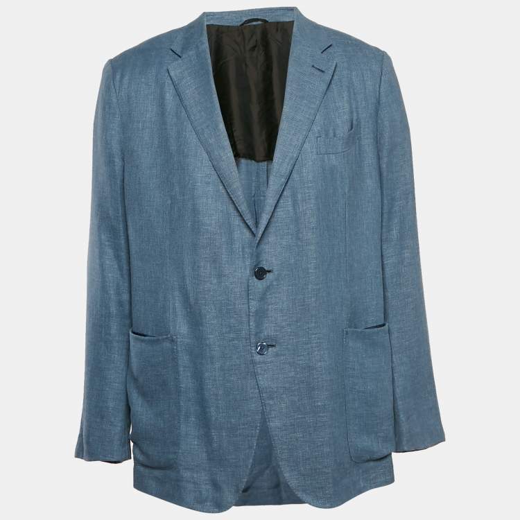 Pre Owned Ermenegildo Zegna Blue Linen Blend Single Breasted Blazer 4XL