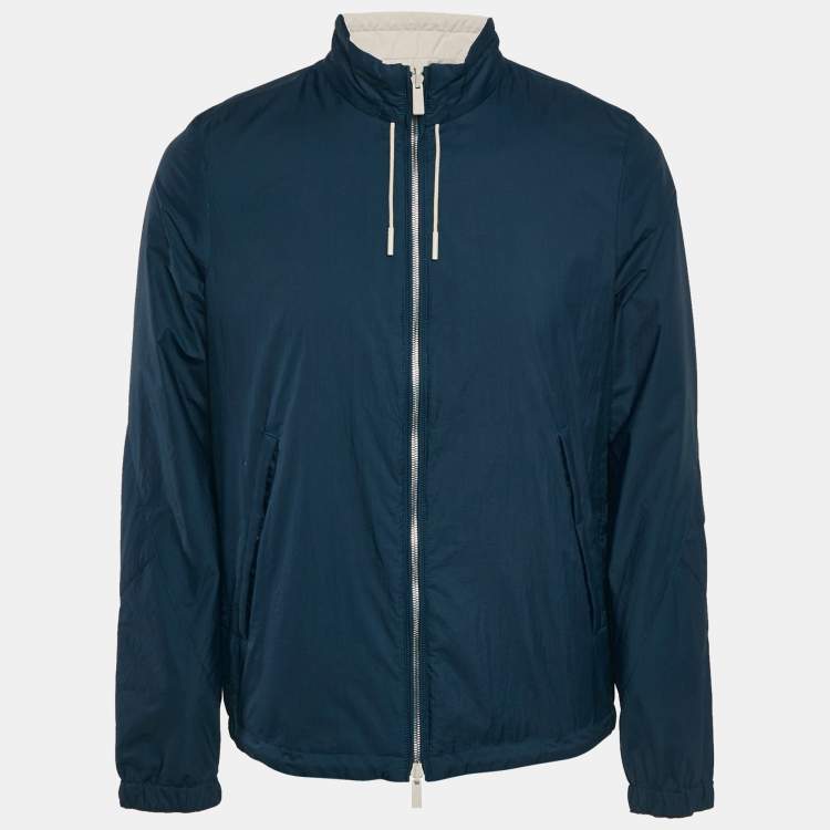 Pre Owned Ermenegildo Zegna Blue/Beige Nylon Zip-Up Reversible Jacket L