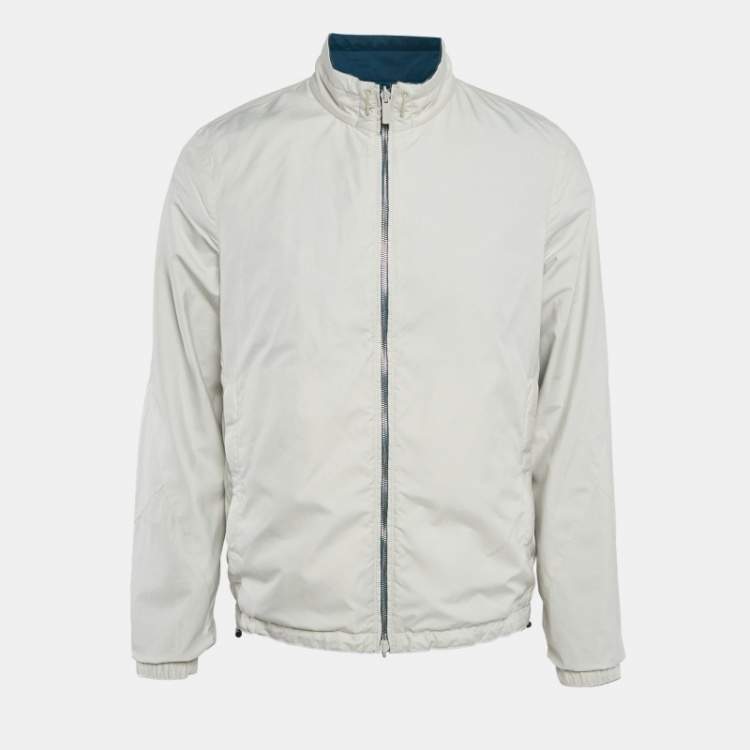 Pre Owned Ermenegildo Zegna Blue/Beige Nylon Zip-Up Reversible Jacket L