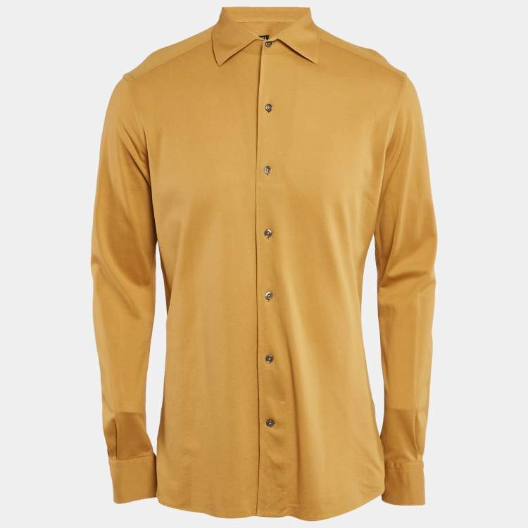 Pre Owned Zegna Chrome Yellow Jersey Long Sleeve Shirt M