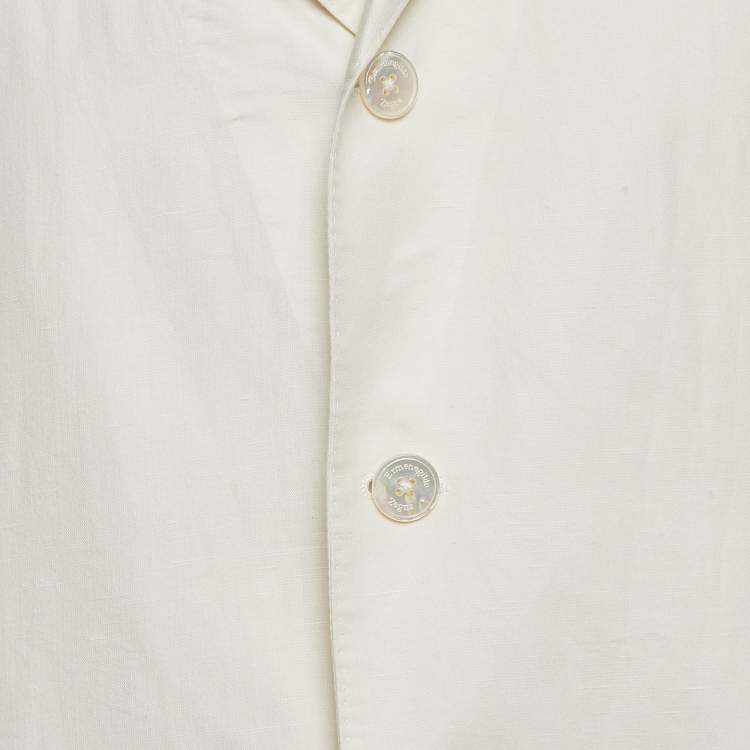 Pre Owned Ermenegildo Zegna Off-White Cotton Blend Single Breasted Blazer XL