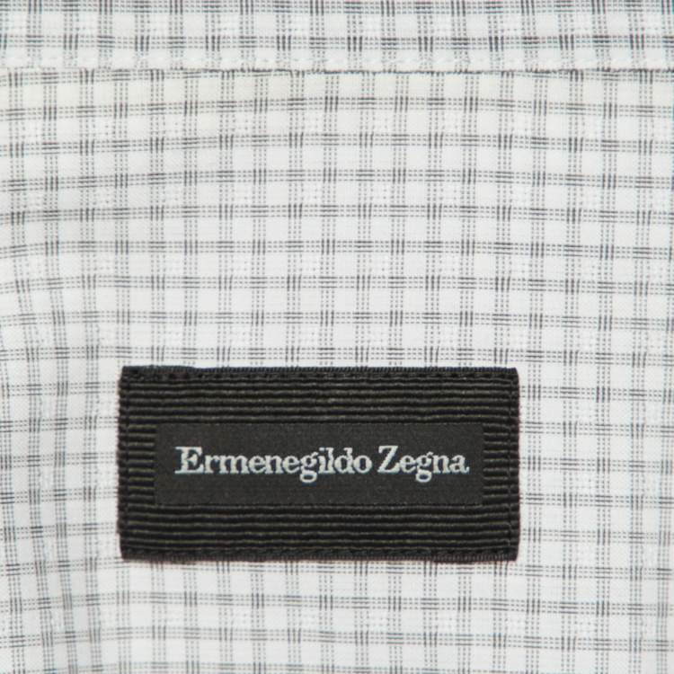 Pre Owned Ermenegildo Zegna White Check Pattern Cotton Tailored Fit Shirt M