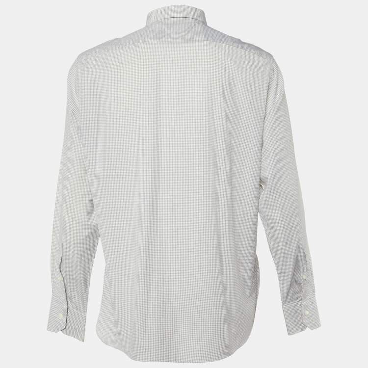Pre Owned Ermenegildo Zegna White Check Pattern Cotton Tailored Fit Shirt M